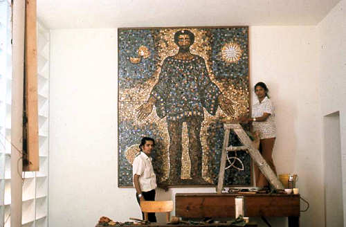 Installation of mosaic mural